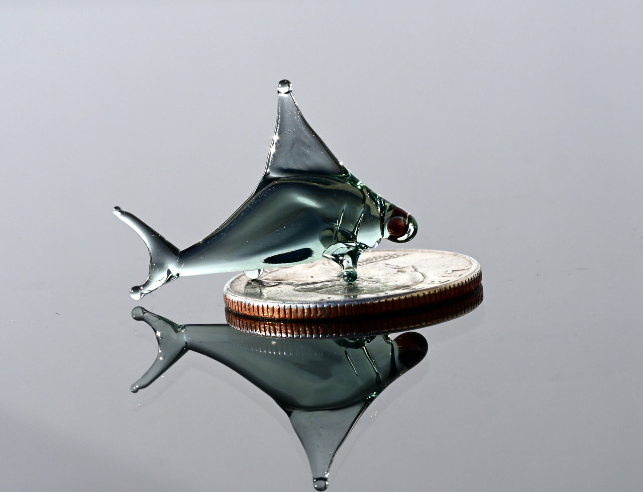 Aqua Grey Glass Shark Miniature: Lampwork Whimsical Figurine