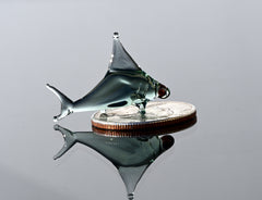 Aqua Grey Glass Shark Miniature: Lampwork Whimsical Figurine