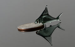 Aqua Grey Glass Shark Miniature: Lampwork Whimsical Figurine