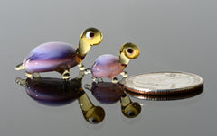 Small Glass Turtles - Purple Turtle Gift - Tiny Glass Animals - Set of 2 Turtle Figurines Decor Gifts for Women - Miniature Glass Animal