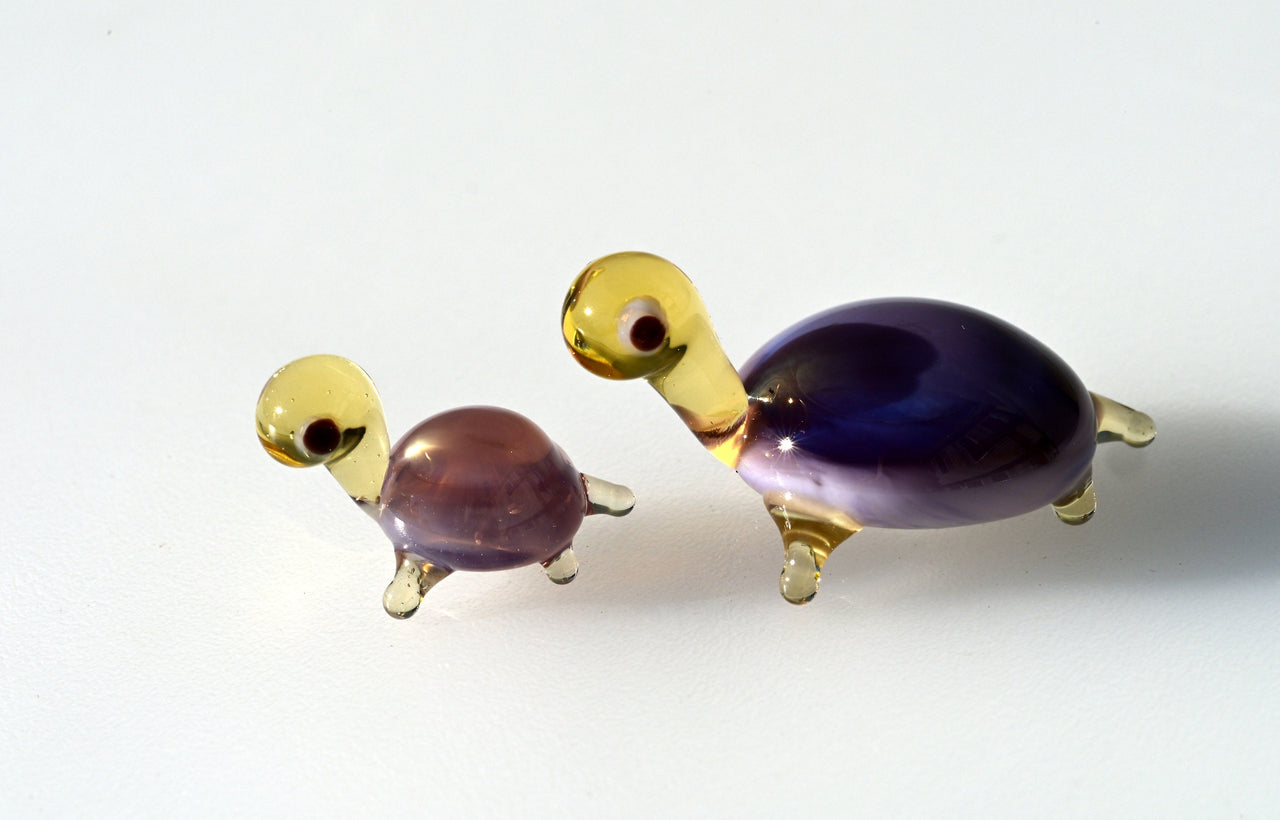 Lampwork Glass Turtle Figurines: Purple Glass Menagerie, Set of Two