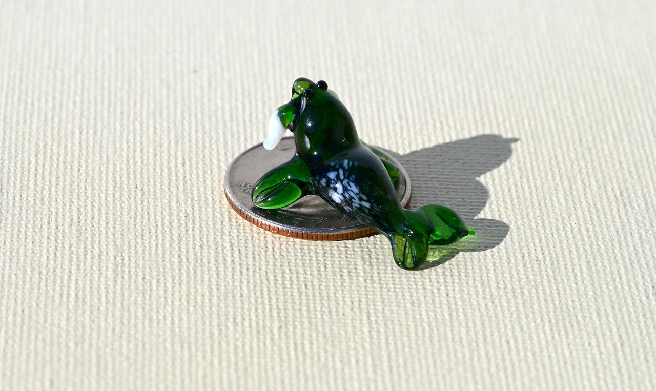 Hand-Blown Glass Walrus Miniature: Lampwork Figurine