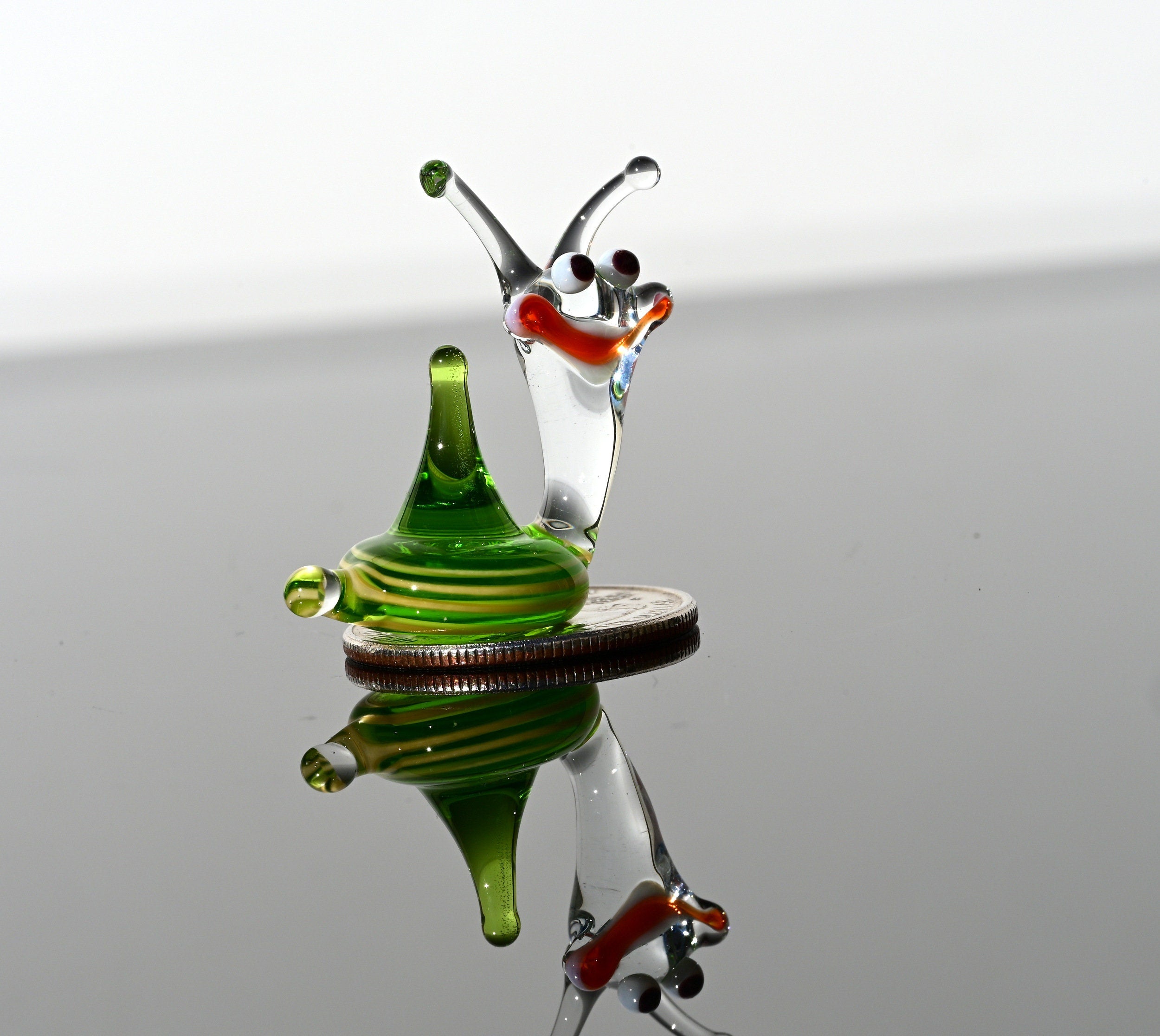 Hand Blown Green Glass Snail Figurine: Miniature Garden Sculpture