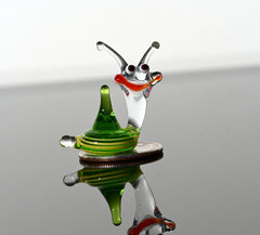Hand Blown Green Glass Snail Figurine: Miniature Garden Sculpture