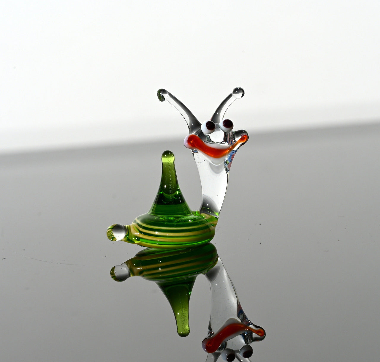 Hand Blown Green Glass Snail Figurine: Miniature Garden Sculpture