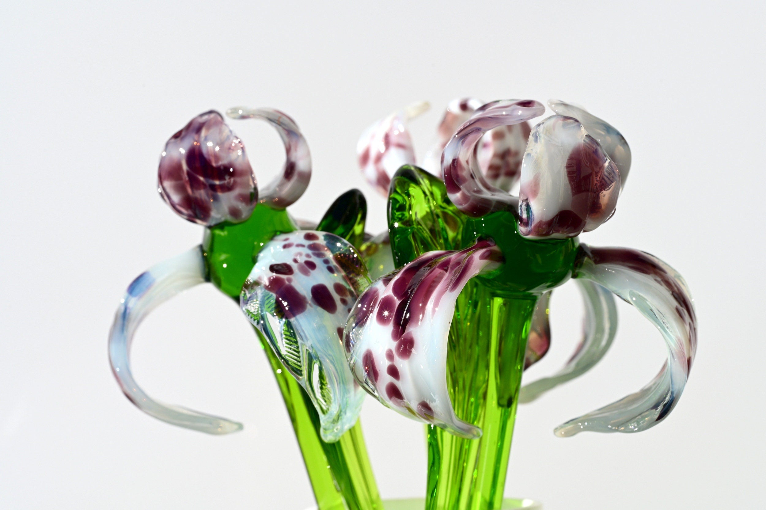 Handmade Leopard Glass Iris Flower: Collectible Art Sculpture