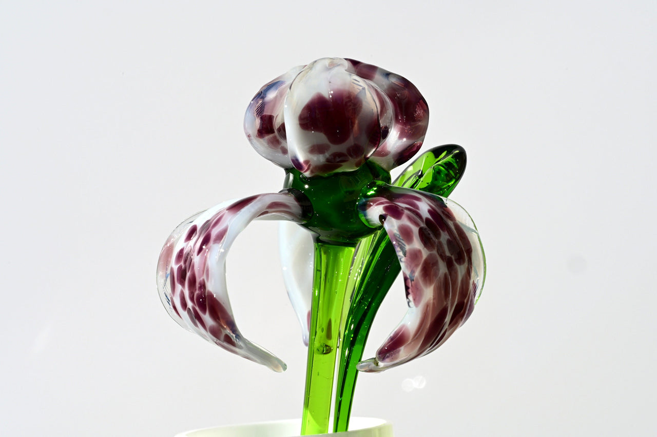 Handmade Leopard Glass Iris Flower: Collectible Art Sculpture