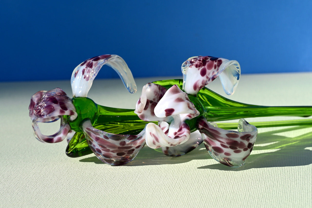 Handmade Leopard Glass Iris Flower: Collectible Art Sculpture