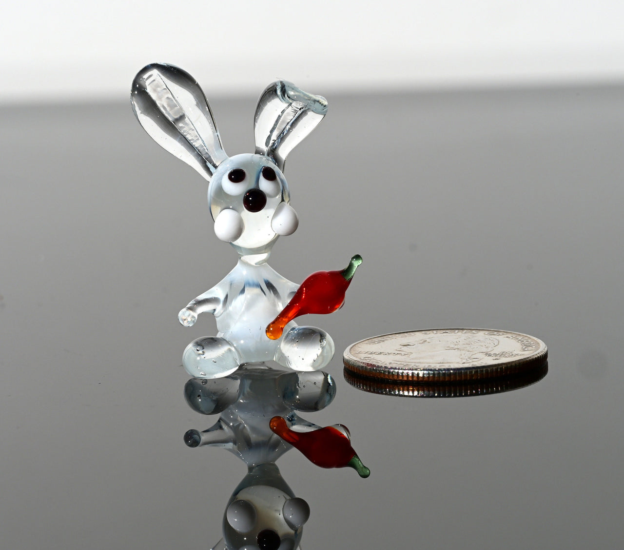 Handmade Glass Bunny Figurine: Whimsical Clear Rabbit with Carrot