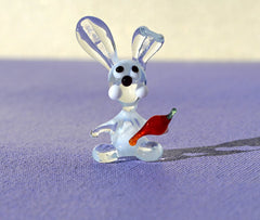 Handmade Glass Bunny Figurine: Whimsical Clear Rabbit with Carrot