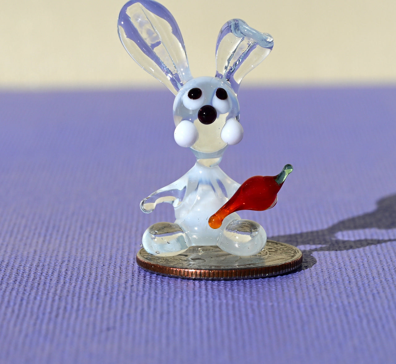 Handmade Glass Bunny Figurine: Whimsical Clear Rabbit with Carrot