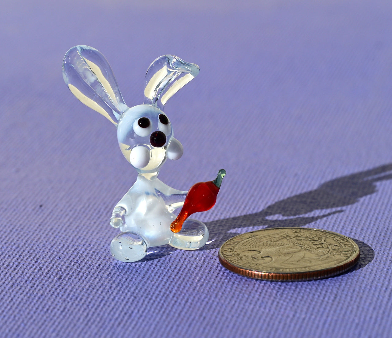 Handmade Glass Bunny Figurine: Whimsical Clear Rabbit with Carrot