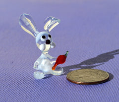 Handmade Glass Bunny Figurine: Whimsical Clear Rabbit with Carrot