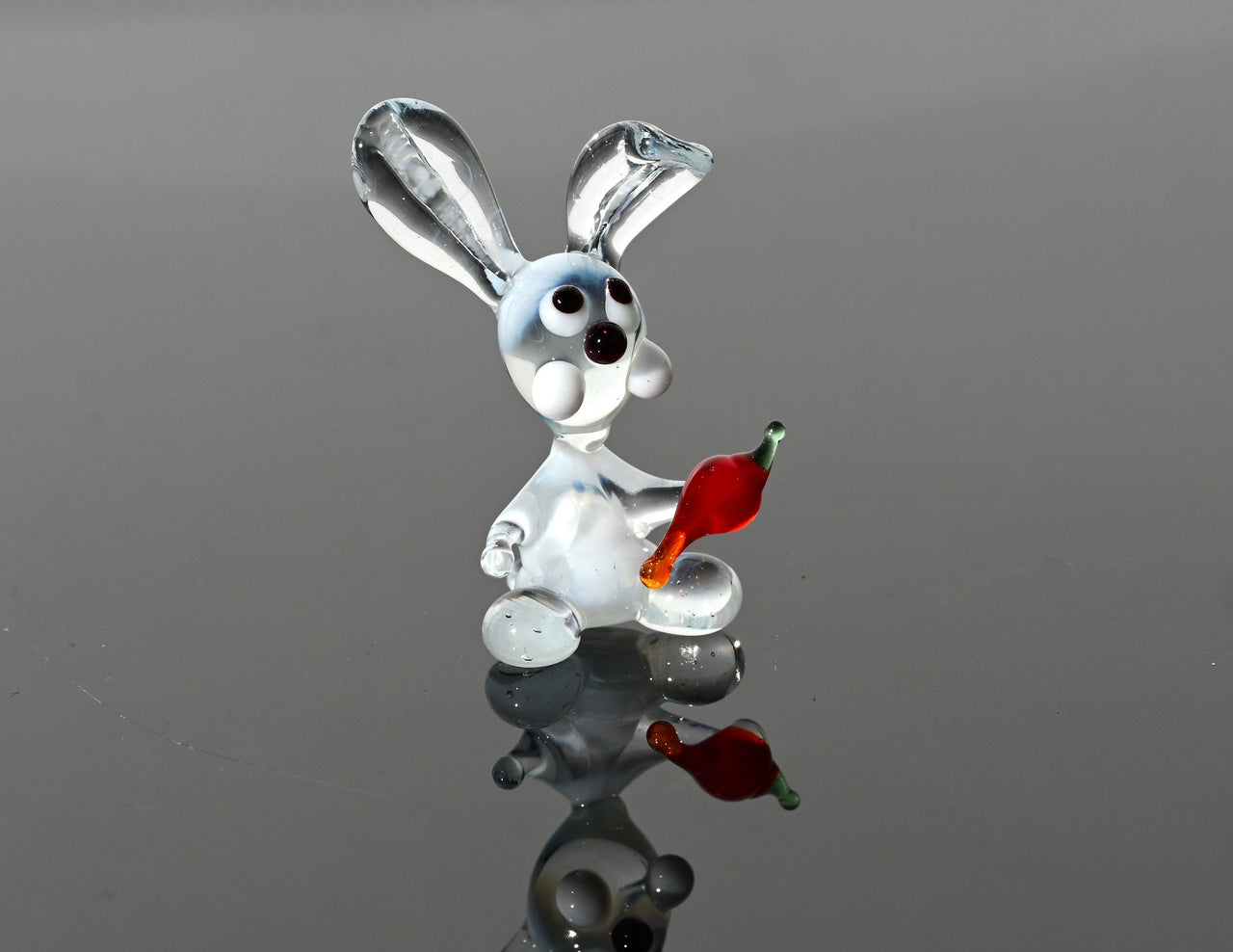 Handmade Glass Bunny Figurine: Whimsical Clear Rabbit with Carrot