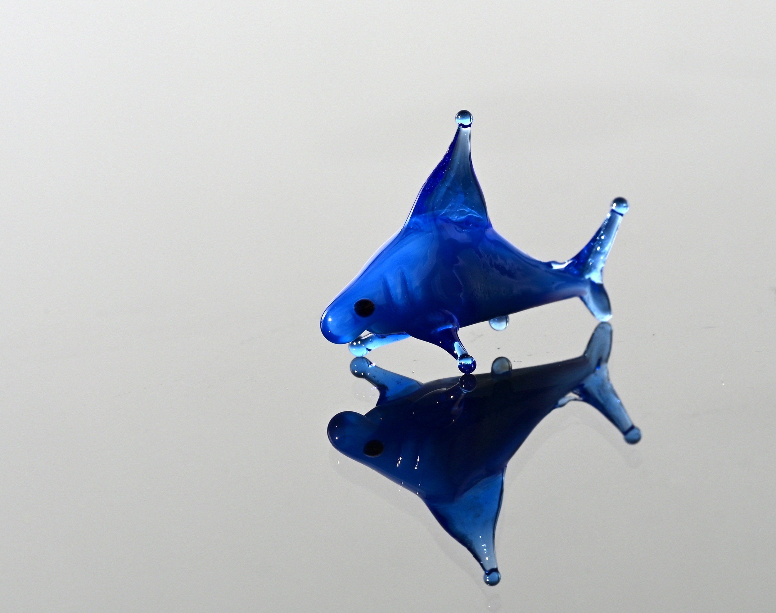 Blue Glass Shark Miniature: Whimsical Lampwork Figurine