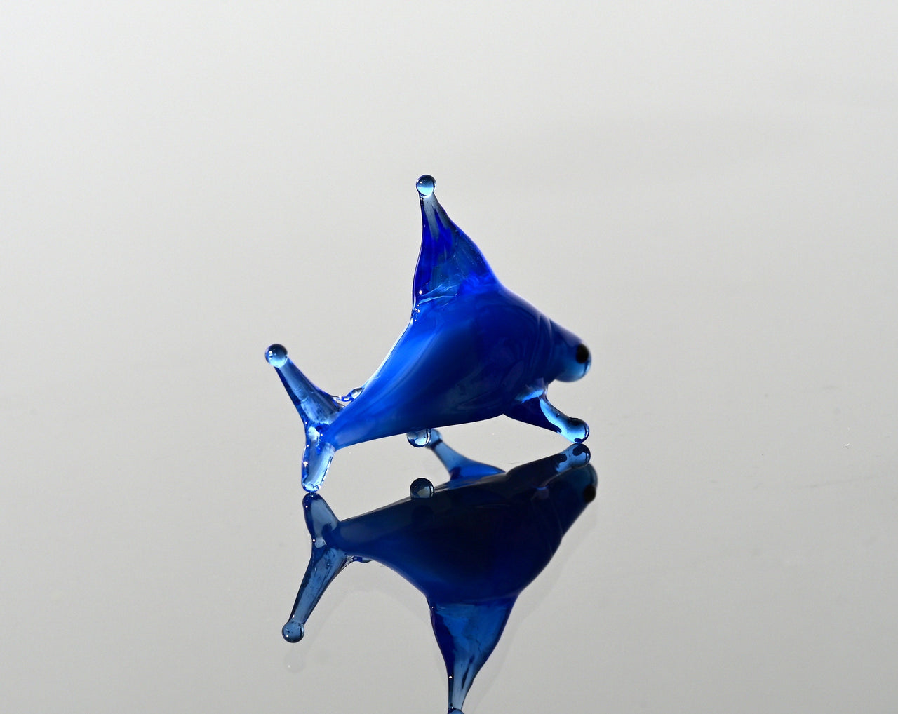 Blue Glass Shark Miniature: Whimsical Lampwork Figurine