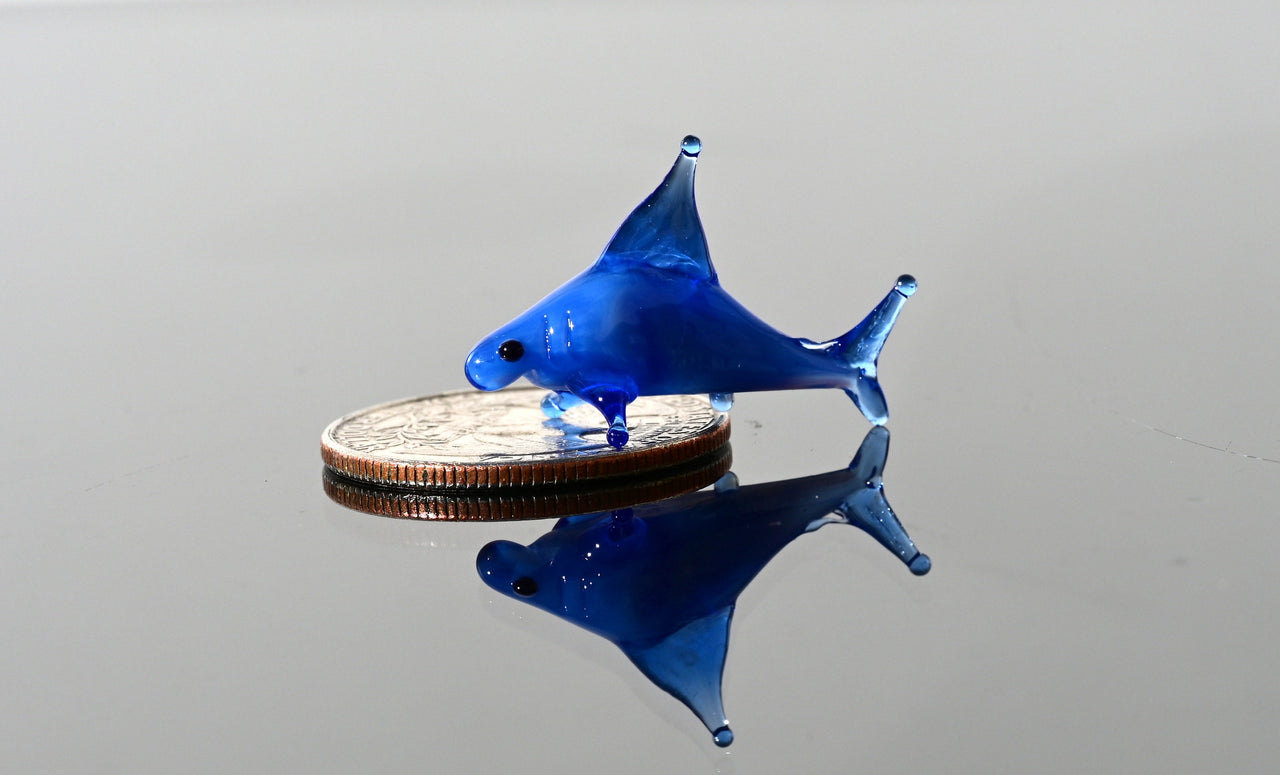 Blue Glass Shark Miniature: Whimsical Lampwork Figurine
