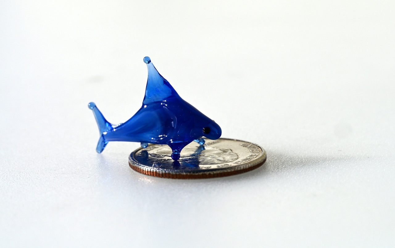 Blue Glass Shark Miniature: Whimsical Lampwork Figurine