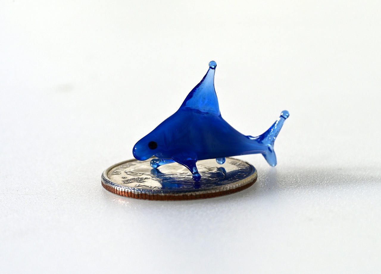 Blue Glass Shark Miniature: Whimsical Lampwork Figurine