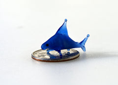 Blue Glass Shark Miniature: Whimsical Lampwork Figurine