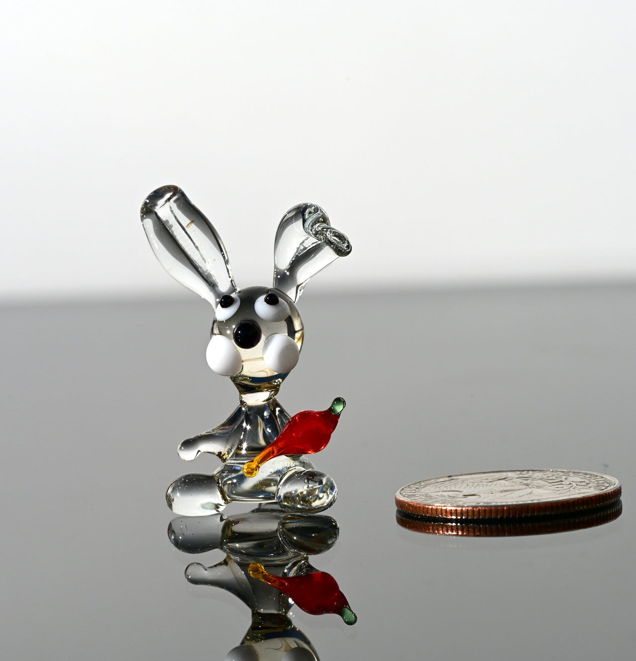 Tiny Hand Blown Glass Bunny Figurine with Carrot - Tiny Glass Animals - Easter Bunny Decor - Spring Decorations - Easter Gift