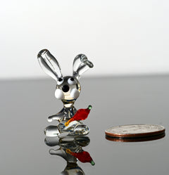 Tiny Hand Blown Glass Bunny Figurine with Carrot - Tiny Glass Animals - Easter Bunny Decor - Spring Decorations - Easter Gift