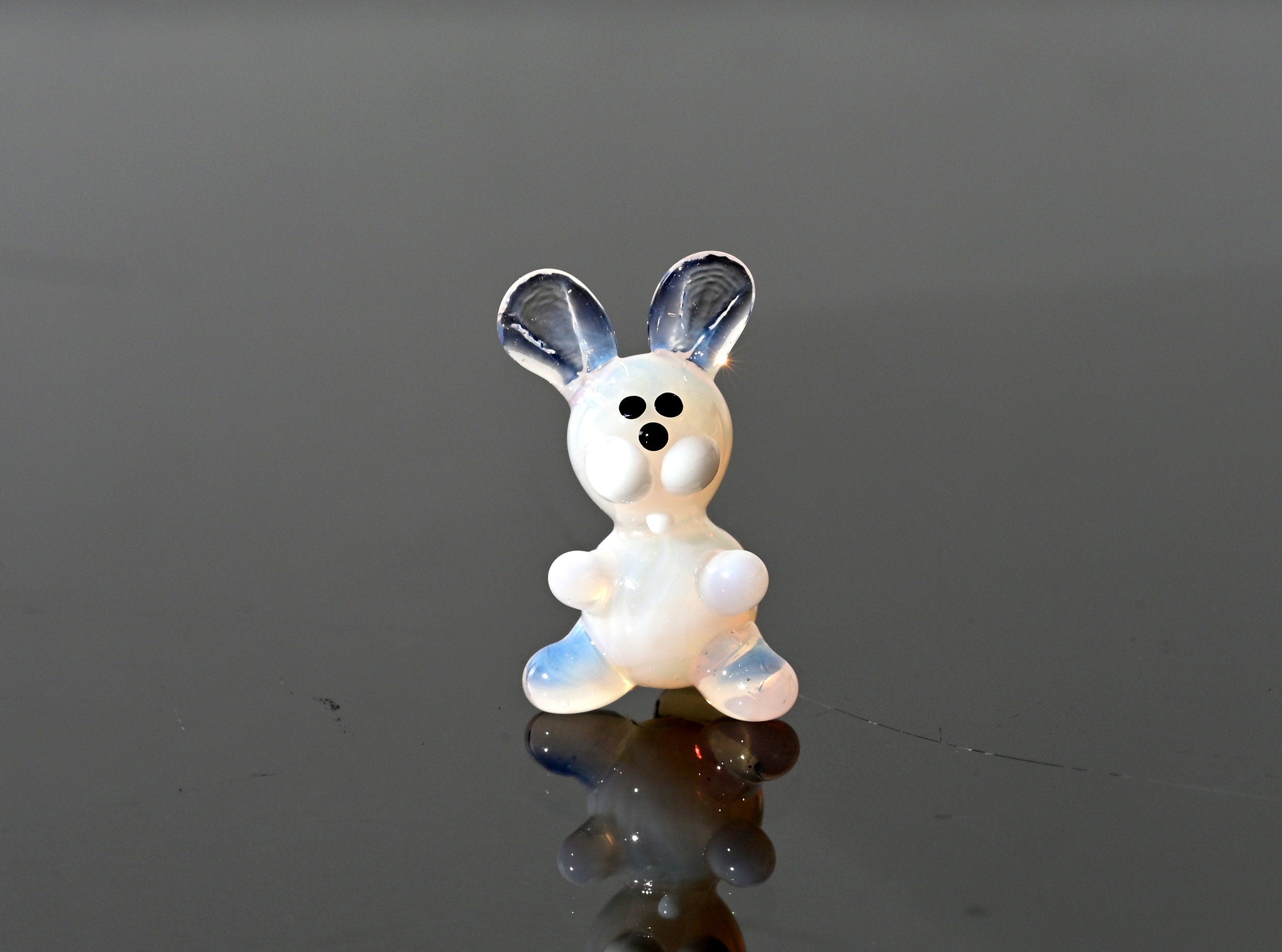 Hand Blown Glass Bunny Figurine: Miniature Collectible Rabbit Sculpture
