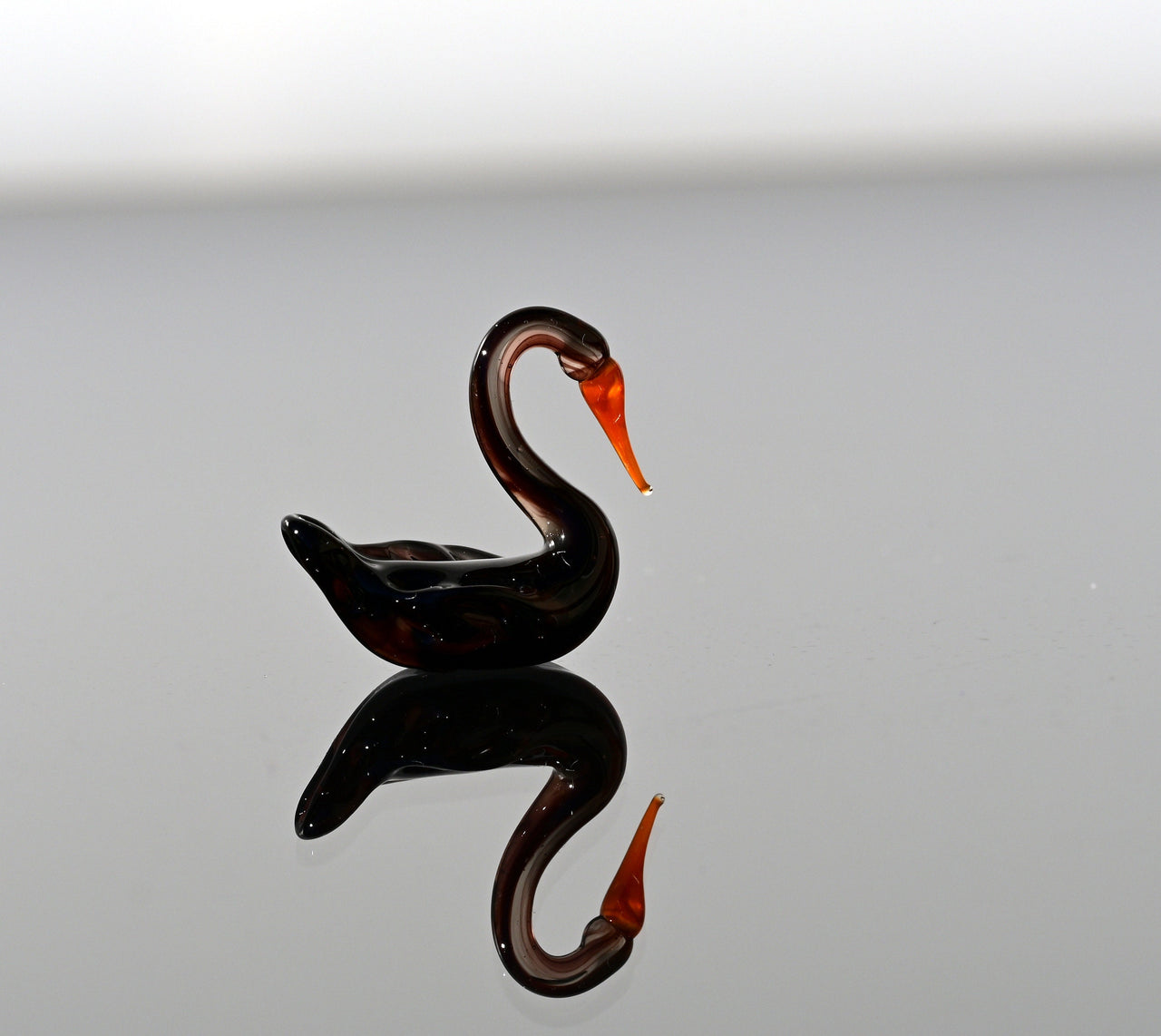 Black Swan, Swan Cake Topper, Tiny Glass Animals, Swan Figurine, Glass Swan, Swan Decor, Mini Glass Animals, Swan Gifts, Orange Beak