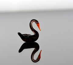 Black Swan, Swan Cake Topper, Tiny Glass Animals, Swan Figurine, Glass Swan, Swan Decor, Mini Glass Animals, Swan Gifts, Orange Beak