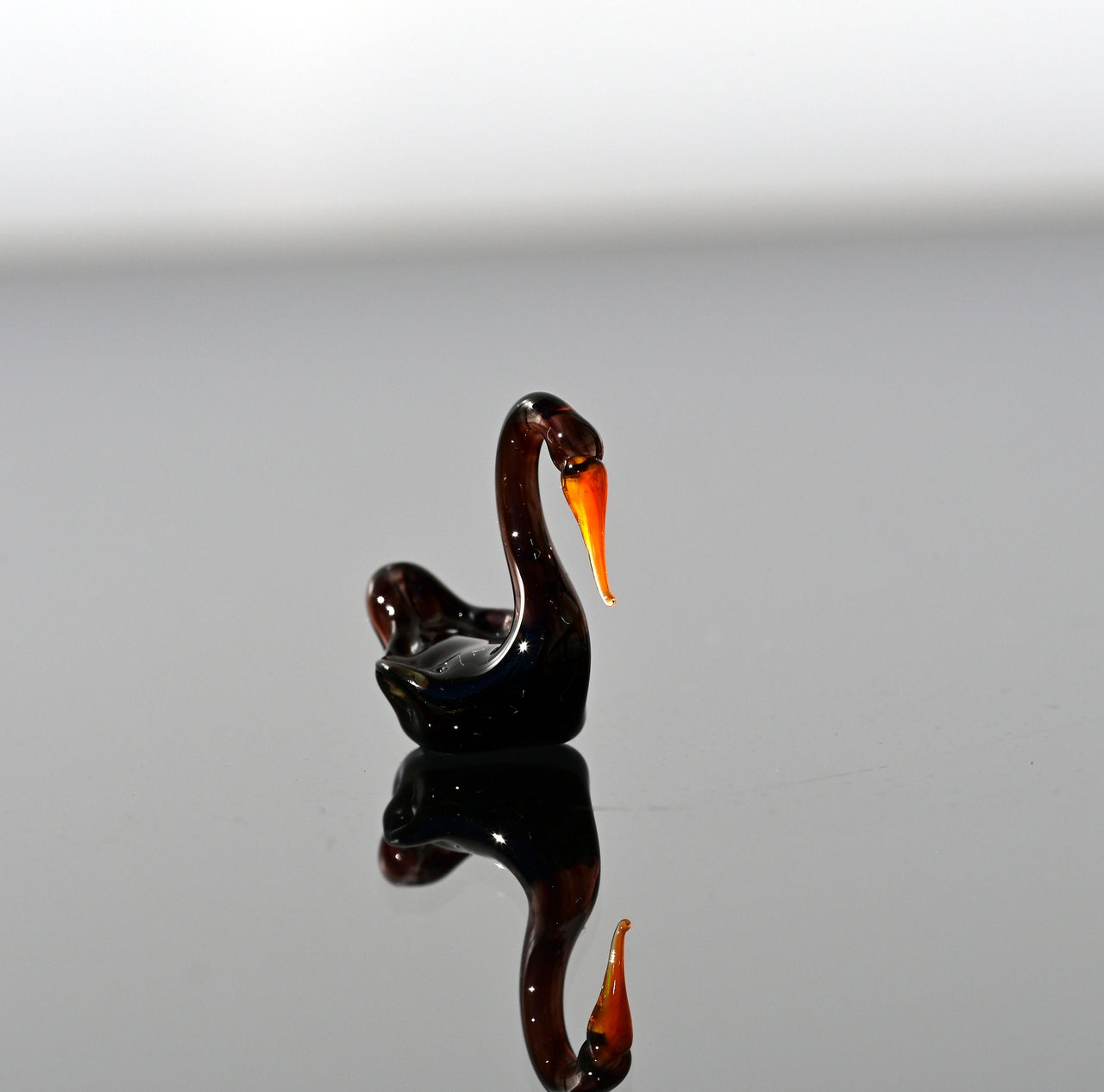 Black Swan, Swan Cake Topper, Tiny Glass Animals, Swan Figurine, Glass Swan, Swan Decor, Mini Glass Animals, Swan Gifts, Orange Beak