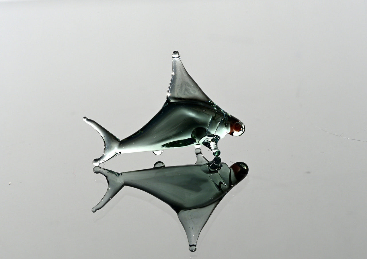 Aqua Grey Glass Shark Miniature: Lampwork Whimsical Figurine