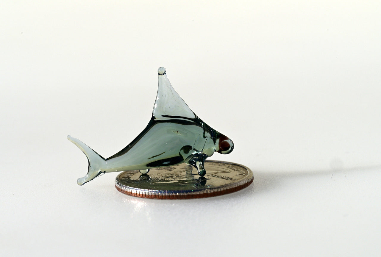 Aqua Grey Glass Shark Miniature: Lampwork Whimsical Figurine