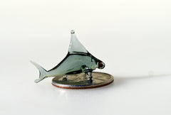 Aqua Grey Glass Shark Miniature: Lampwork Whimsical Figurine