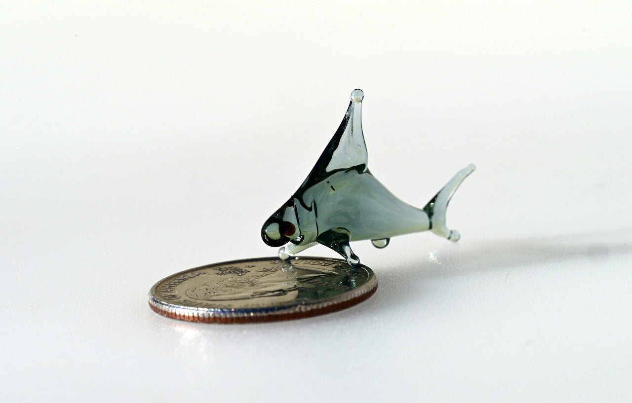 Aqua Grey Glass Shark Miniature: Lampwork Whimsical Figurine