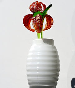 Handmade Red Glass Iris Flower: Collectible Flame-Worked Sculpture