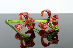 Handmade Red Glass Iris Flower: Collectible Flame-Worked Sculpture