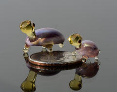 Lampwork Glass Turtle Figurines: Purple Glass Menagerie, Set of Two