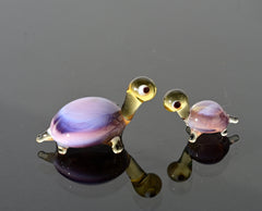 Lampwork Glass Turtle Figurines: Purple Glass Menagerie, Set of Two