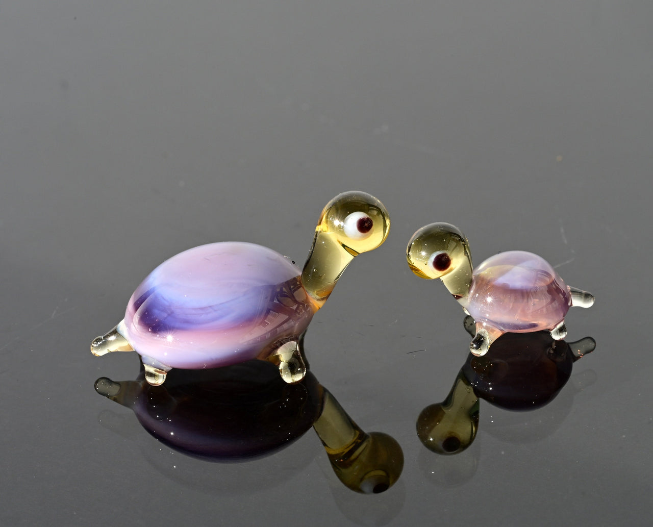 Small Glass Turtles - Purple Turtle Gift - Tiny Glass Animals - Set of 2 Turtle Figurines Decor Gifts for Women - Miniature Glass Animal