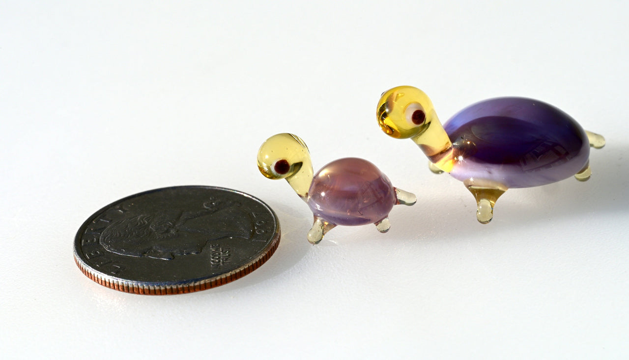 Lampwork Glass Turtle Figurines: Purple Glass Menagerie, Set of Two