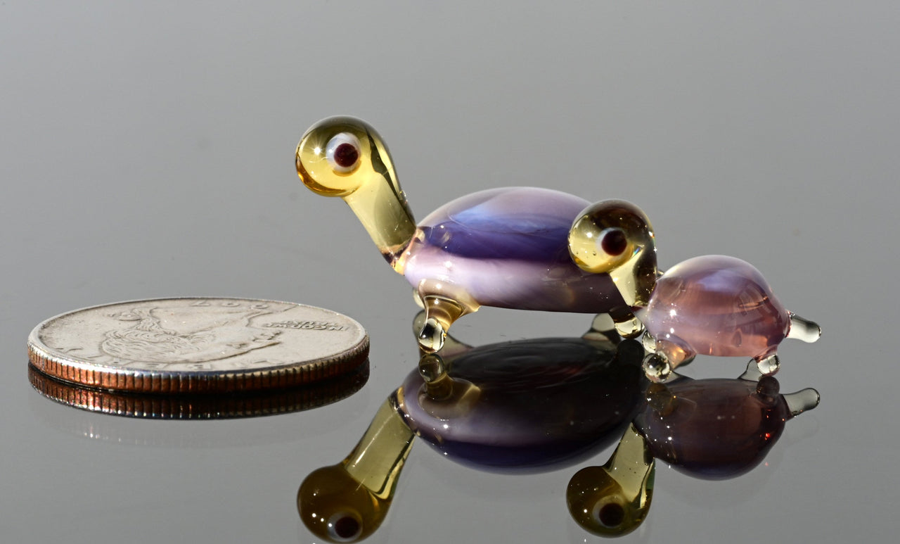 Lampwork Glass Turtle Figurines: Purple Glass Menagerie, Set of Two