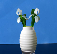 Hand Blown Glass Iris Flower Sculpture: White Clear Art Glass Decor