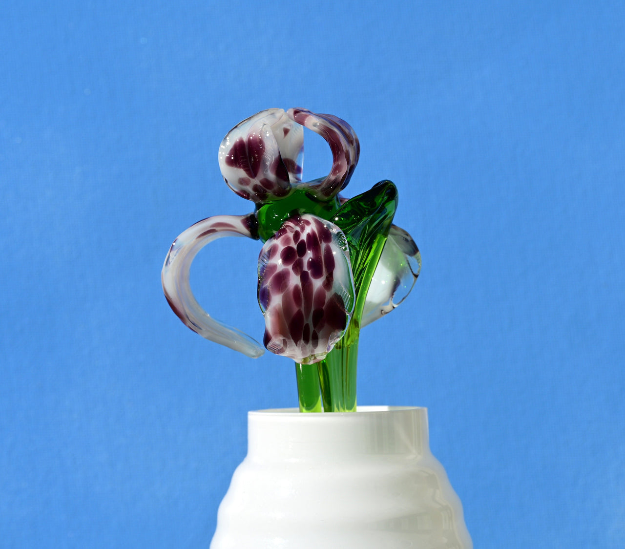Handmade Leopard Glass Iris Flower: Collectible Art Sculpture