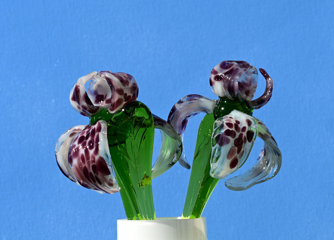 Handmade Leopard Glass Iris Flower: Collectible Art Sculpture