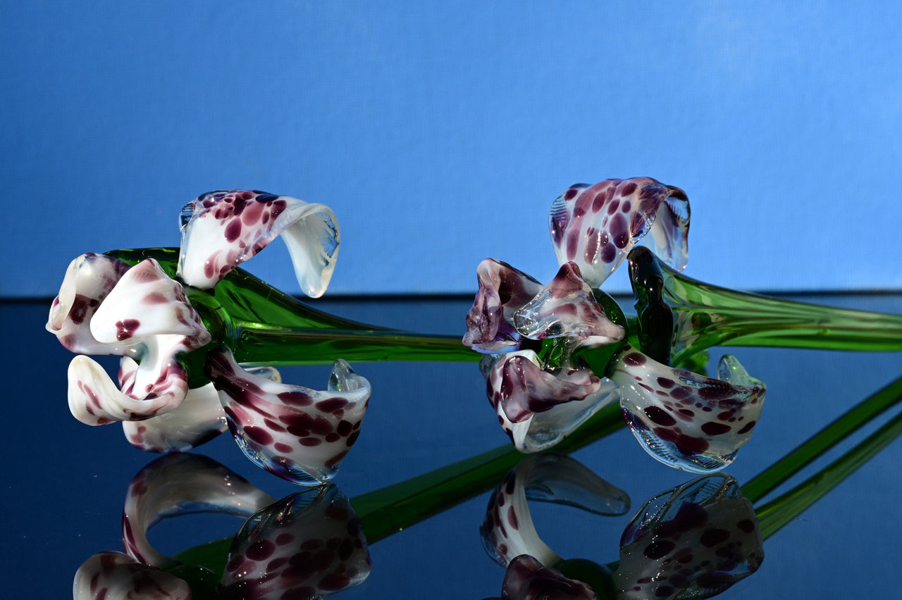 Handmade Leopard Glass Iris Flower: Collectible Art Sculpture