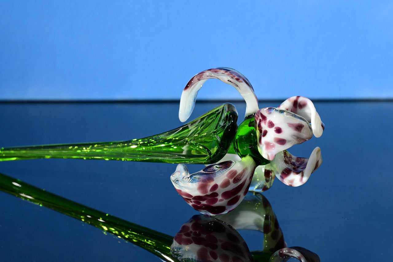 Handmade Leopard Glass Iris Flower: Collectible Art Sculpture