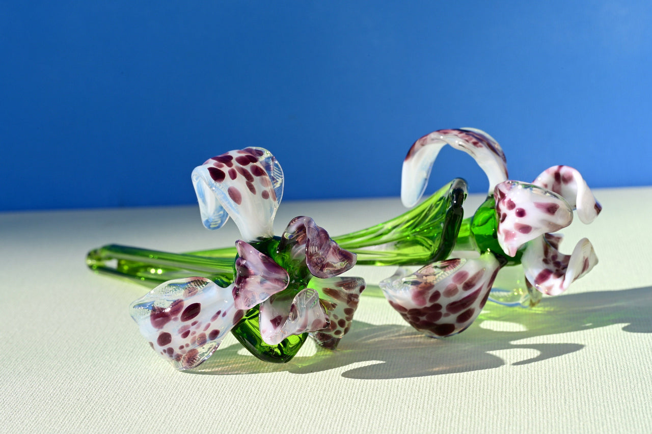 Handmade Leopard Glass Iris Flower: Collectible Art Sculpture