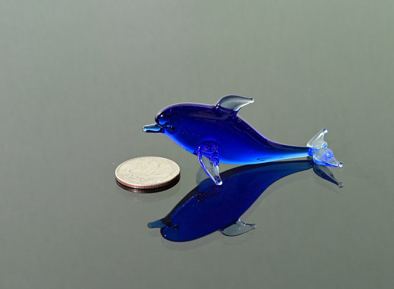 Blue Glass Dolphin Figurine: Whimsical Handmade Sculpture