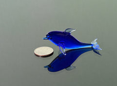 Blue Glass Dolphin Figurine: Whimsical Handmade Sculpture