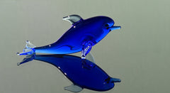 Blue Glass Dolphin Figurine: Whimsical Handmade Sculpture